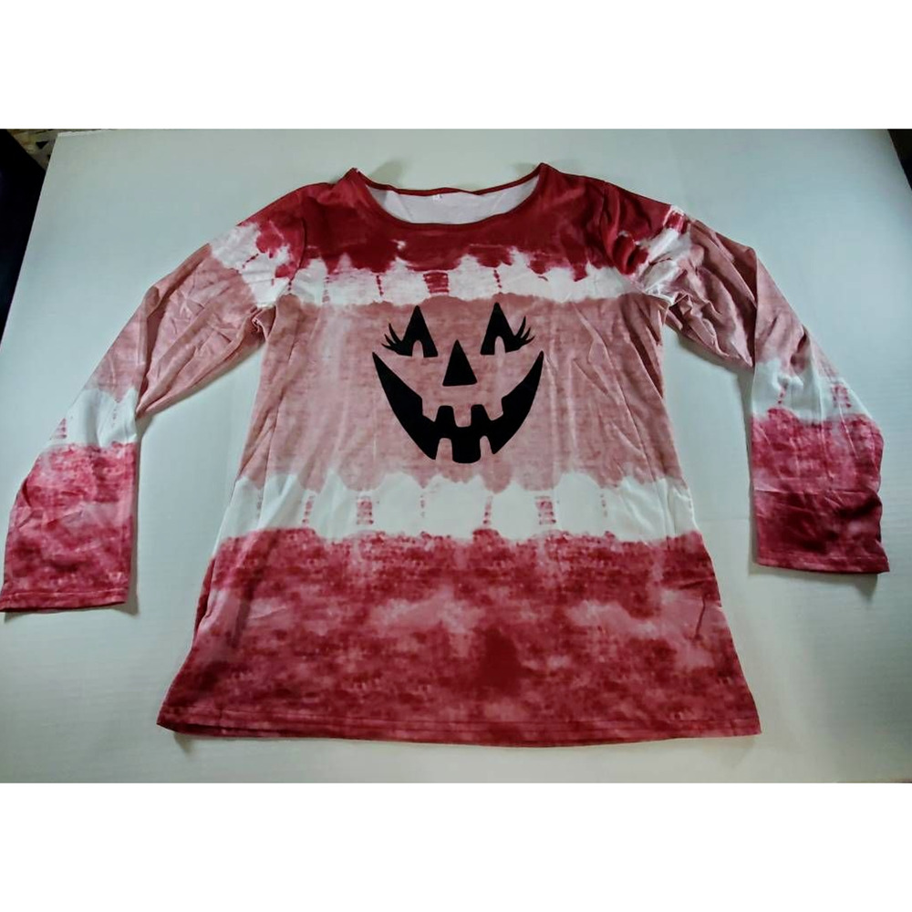 Halloween Jack-O-Lantern Womens 3XL Long LS Tee T-Shirt Pink Red Tie Dye Top New
